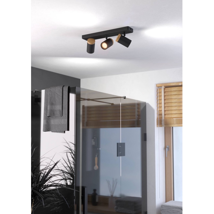 Eglo - Badrumsspotlight 3xGU10/3W/230V IP44 svart/beige
