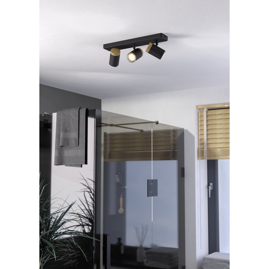 Eglo - Badrumsspotlight 3xGU10/3W/230V IP44 svart/beige