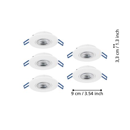 Eglo - Set med 5 infällda LED-armaturer LED/4,9W/230V 2700/4000/6500K Ø 9 cm vit