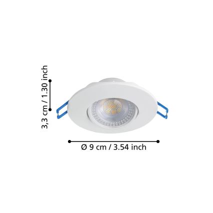 Eglo - Set om 10 LED-infällda armaturer LED/4,9W/230V 2700/4000/6500K Ø 9 cm vit