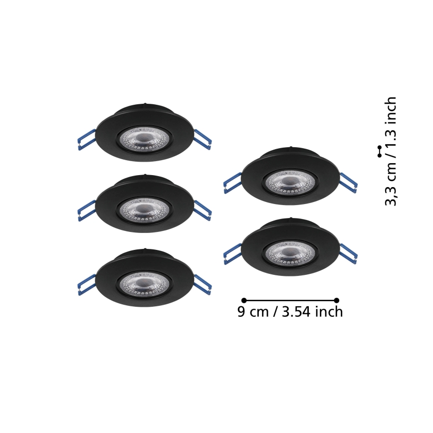 Eglo - Set med 5 infällda LED-taklampor LED/4,9W/230V 2700/4000/6500K Ø 9 cm svart