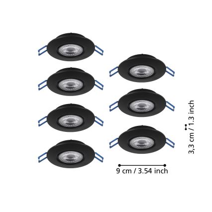 Eglo - Set med 7 infällda LED-armaturer LED/4,9 W/230 V 2700/4000/6500 K Ø 9 cm svart
