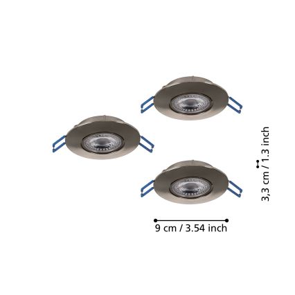 Eglo - Set med 3 infällda LED-taklampor LED/4,9W/230V 2700/4000/6500K Ø 9 cm matt krom