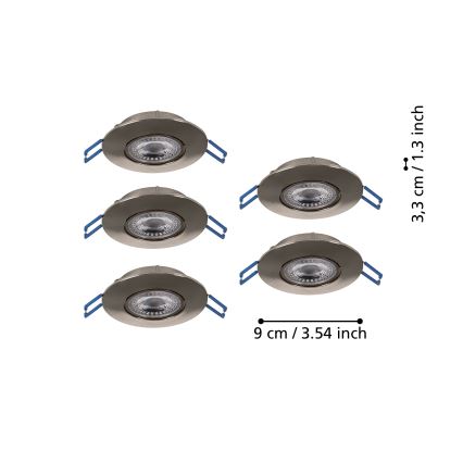 Eglo - Set med 5 LED-infällda takarmaturer LED/4,9W/230V 2700/4000/6500K Ø 9 cm mattkrom