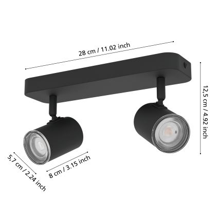 Eglo - Badrumsspotlight 2xGU10/5W/230V IP44 svart