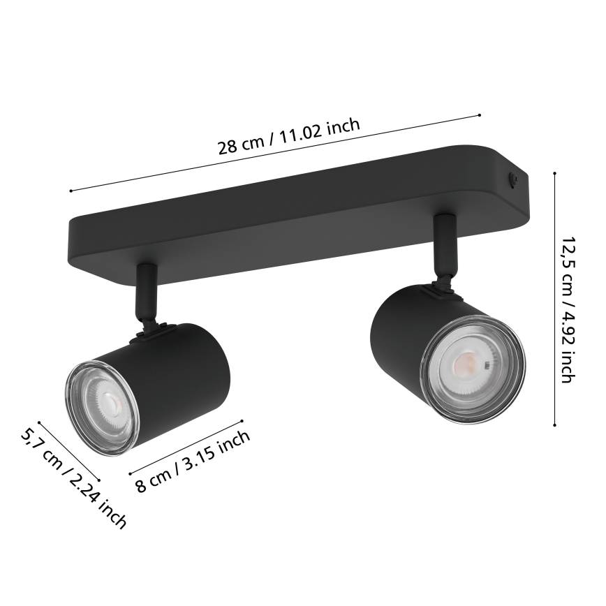 Eglo - Badrumsspotlight 2xGU10/5W/230V IP44 svart