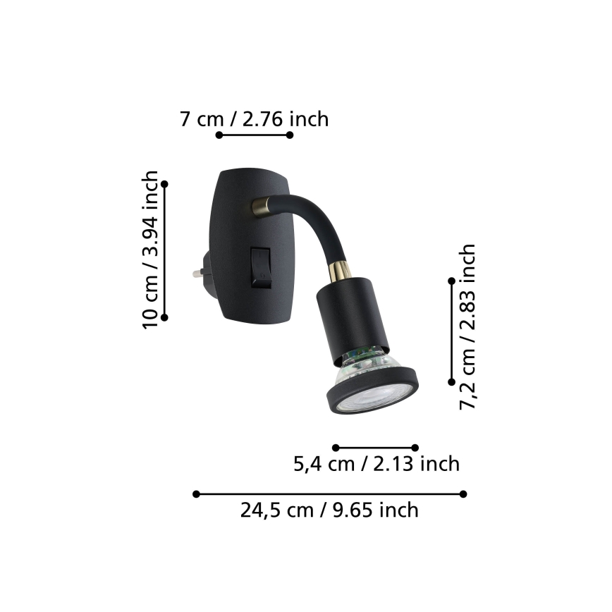 Eglo - LED-armatur för eluttag 1xGU10/4,5W/230V svart