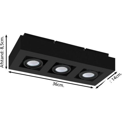 Eglo 31064 - LED-spotlampa MENDOZA 3xLED/4,7W/230V 3000K svart