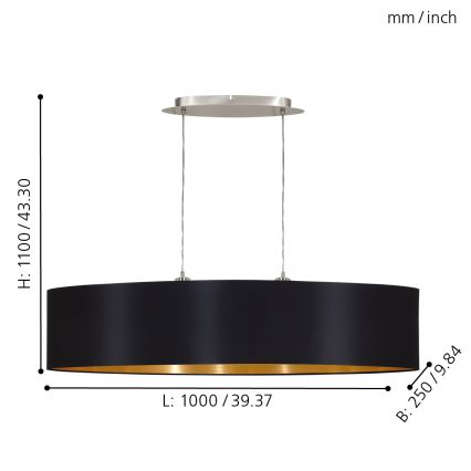 Eglo 31616 - Hängande Ljuskrona med snöre MASERLO 2xE27/60W/230V