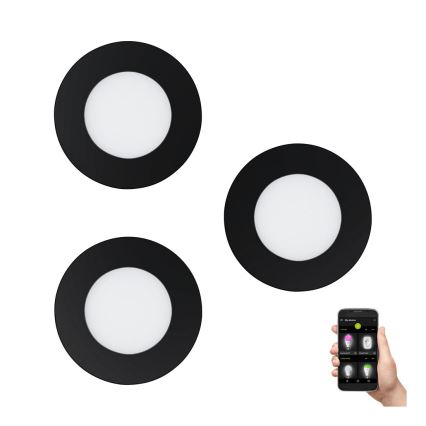 Eglo 31743 - Set om 3 dimbara infällda taklampor för badrum FUEVA-Z LED/2,8W/230V 2700–6500 K IP44 svart Ø 8,5 cm