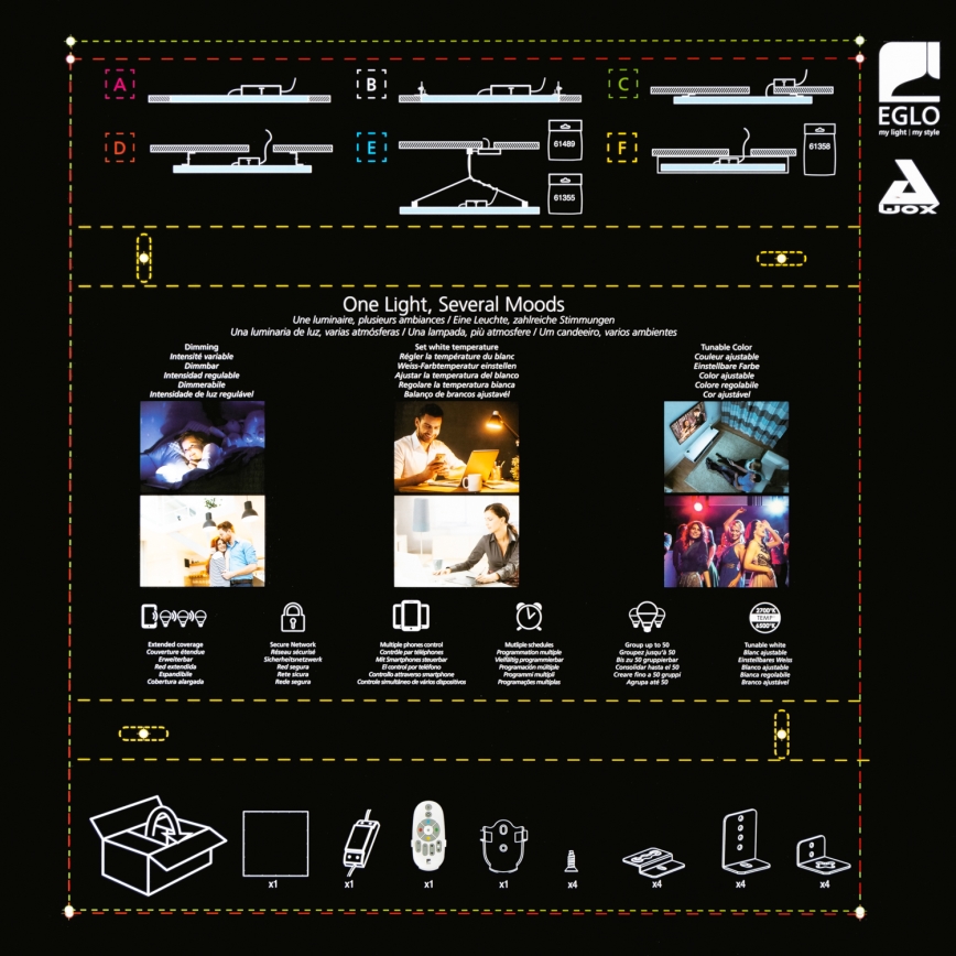 Eglo 32547 - LED RGBW dimbar infälld/ytmonterad panel 2-i-1 SALOBRENA-C LED/34W/230V vit 60x60 cm + fjärrkontroll