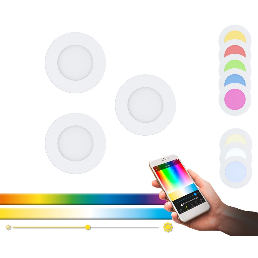 Eglo - Set med 3 RGB-dimbara infällda downlights FUEVA-C 1xLED/3W/230V Ø 8,5 cm