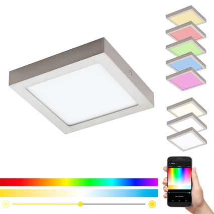 Eglo 33319 - LED RGBW dimbar taklampa FUEVA-C LED/15,6W/230V 2700-6500K 22,5x22,5 cm matt krom