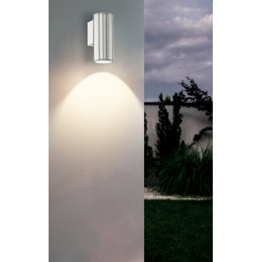 Eglo 33581 - LED RGBW Dimmbar utomhusvägglampa RIGA 1xGU10/5W/230V 2700-6500K IP44 mattkrom