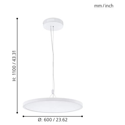 Eglo 33676 - LED RGBW dimbar pendellampa CERIGNOLA-C LED/32W/230V 2700-6500K vit + fjärrkontroll