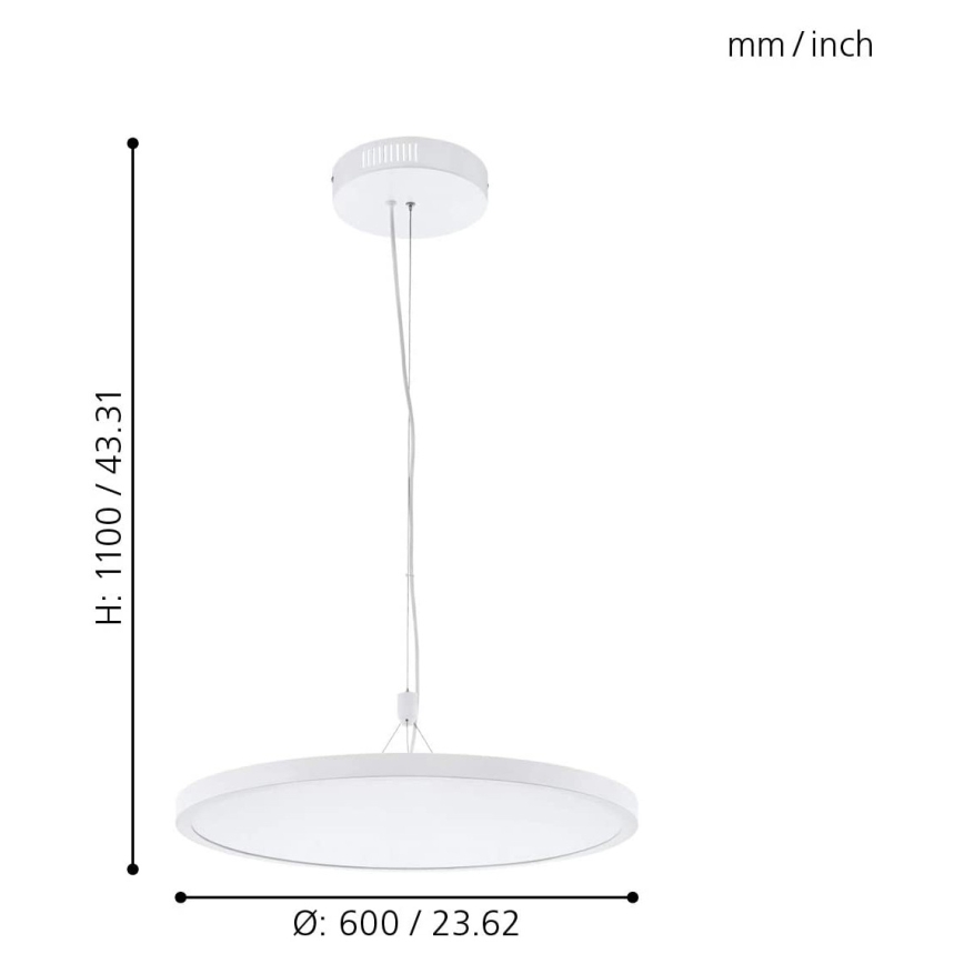 Eglo 33676 - LED RGBW dimbar pendellampa CERIGNOLA-C LED/32W/230V 2700-6500K vit + fjärrkontroll