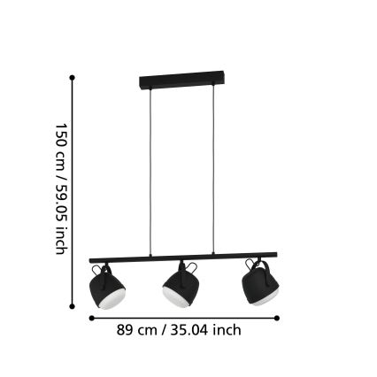 Eglo - Ljuskrona med textilsladd 3xE27/28W/230V svart