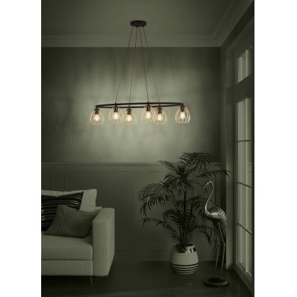 Eglo - Ljuskrona med textilsladd 6xE27/40W/230V svart/guld