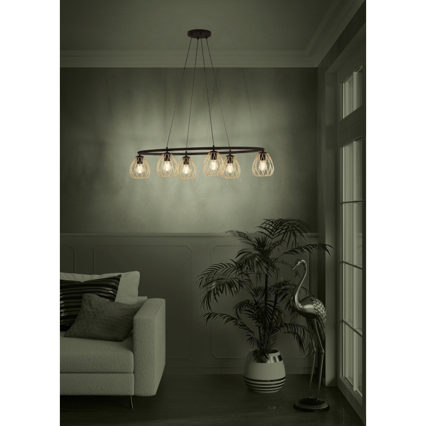 Eglo - Ljuskrona med textilsladd 6xE27/40W/230V svart/guld