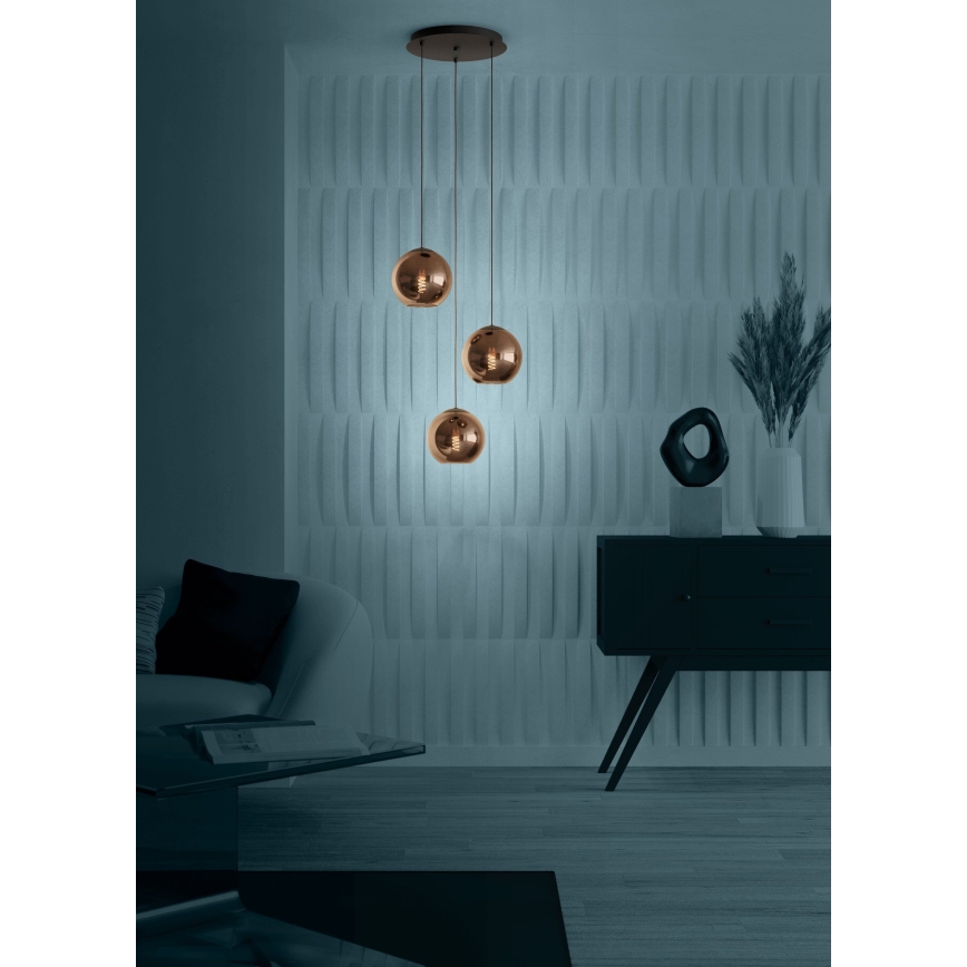 Eglo - Ljuskrona med textilsladd 3xE27/40W/230V koppar