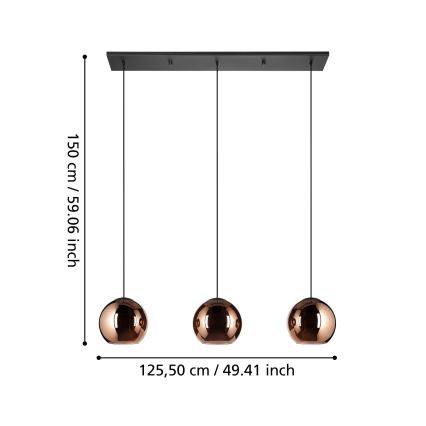 Eglo - Ljuskrona med textilsladd 3xE27/40W/230V koppar