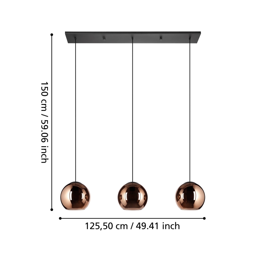 Eglo - Ljuskrona med textilsladd 3xE27/40W/230V koppar