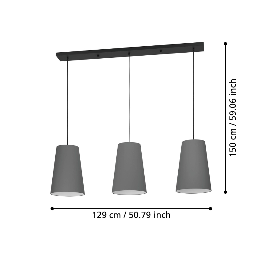 Eglo - Ljuskrona med textilsladd 3xE27/40W/230V grå