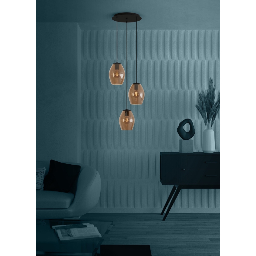 Eglo - Ljuskrona med textilsladd 3xE27/40W/230V brun