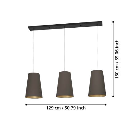 Eglo - Ljuskrona med textilsladd 3xE27/40W/230V brun