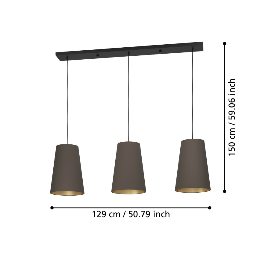 Eglo - Ljuskrona med textilsladd 3xE27/40W/230V brun