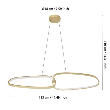 Eglo - LED ljusreglerad ljuskrona på textilsladd LED/37,5W/230V 3000K guld