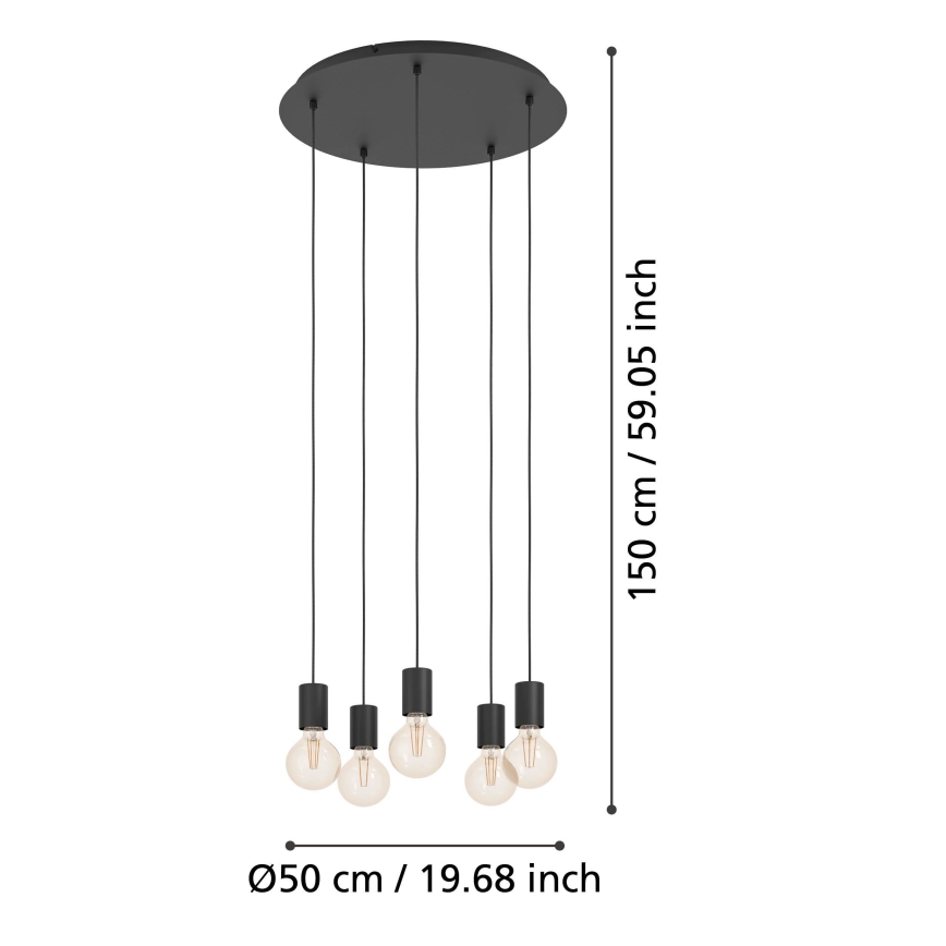 Eglo - Ljuskrona med textilsladd 5xE27/40W/230V svart
