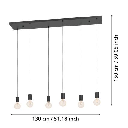 Eglo - Ljuskrona med textilsladd 6xE27/40W/230V svart