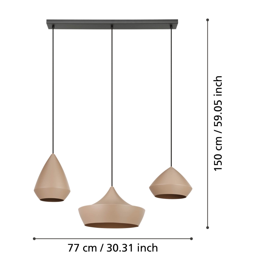 Eglo - Ljuskrona med textilsladd 3xE27/28W/230V beige