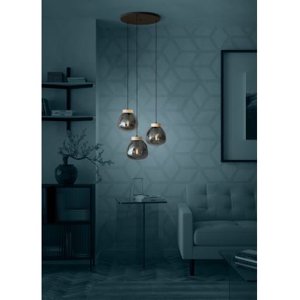 Eglo - Ljuskrona med textilsladd 3xE27/40W/230V rökig