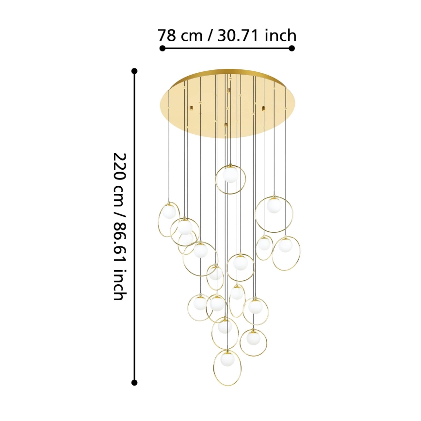 Eglo - LED ljusreglerad ljuskrona på textilsladd 17xLED/3W/230V 3000K diameter 78 cm guld