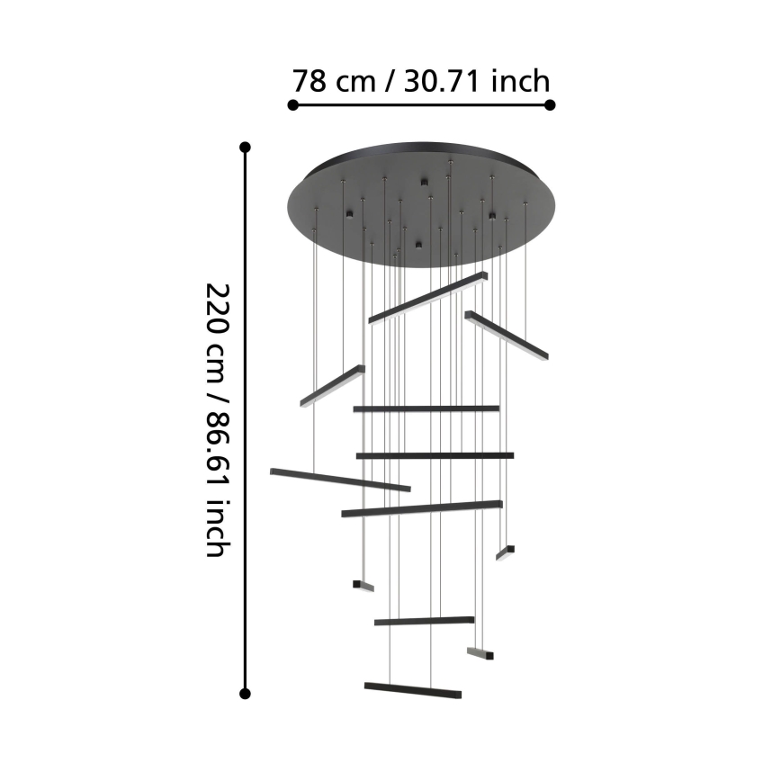 Eglo - LED ljusreglerad ljuskrona på textilsladd 12xLED/8,4W/230V 3000K svart