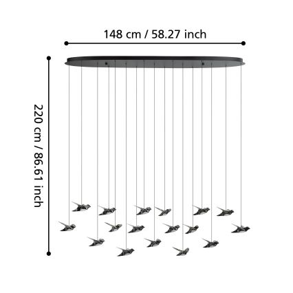 Eglo - LED ljusreglerad ljuskrona på textilsladd 17xLED/3W/230V 3000K svart