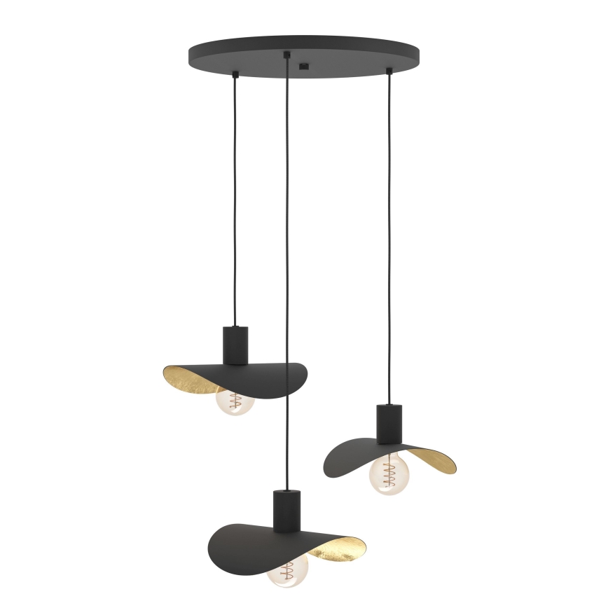 Eglo - Ljuskrona med textilsladd 3xE27/40W/230V svart/guld