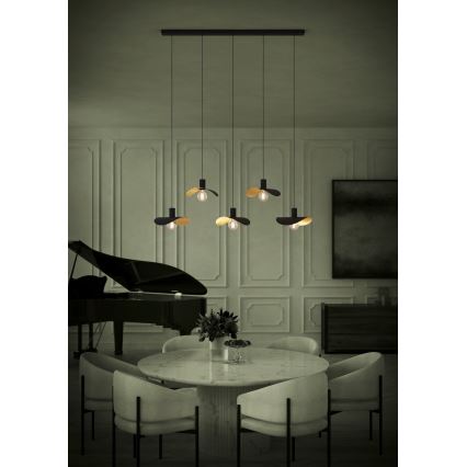 Eglo - Ljuskrona med textilsladd 5xE27/40W/230V svart/guld