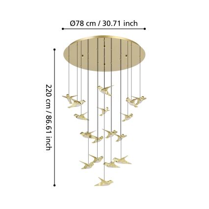 Eglo - LED ljusreglerad ljuskrona på textilsladd 17xLED/3W/230V 3000K guld