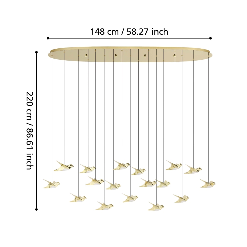 Eglo - LED ljusreglerad ljuskrona på textilsladd 17xLED/3W/230V 3000K guld