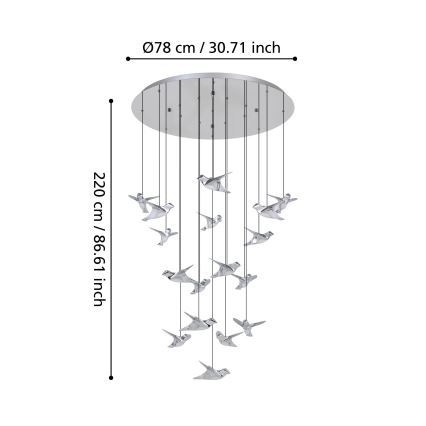 Eglo - LED ljusreglerad ljuskrona på textilsladd 17xLED/3W/230V 3000K skinande krom