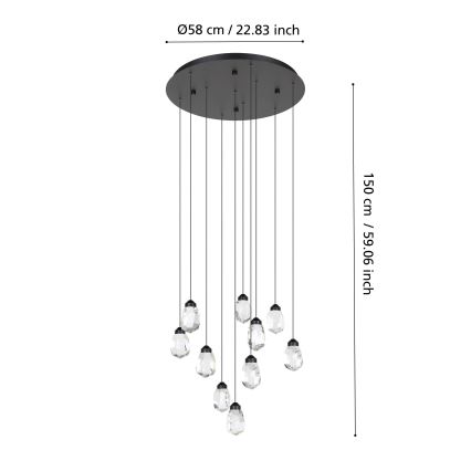 Eglo - LED ljusreglerad ljuskrona på textilsladd 10xLED/3W/230V 3000K svart/genomskinlig