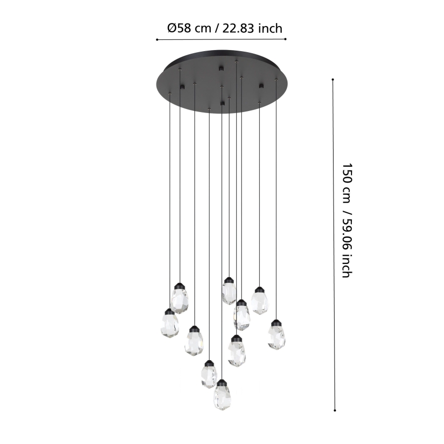 Eglo - LED ljusreglerad ljuskrona på textilsladd 10xLED/3W/230V 3000K svart/genomskinlig