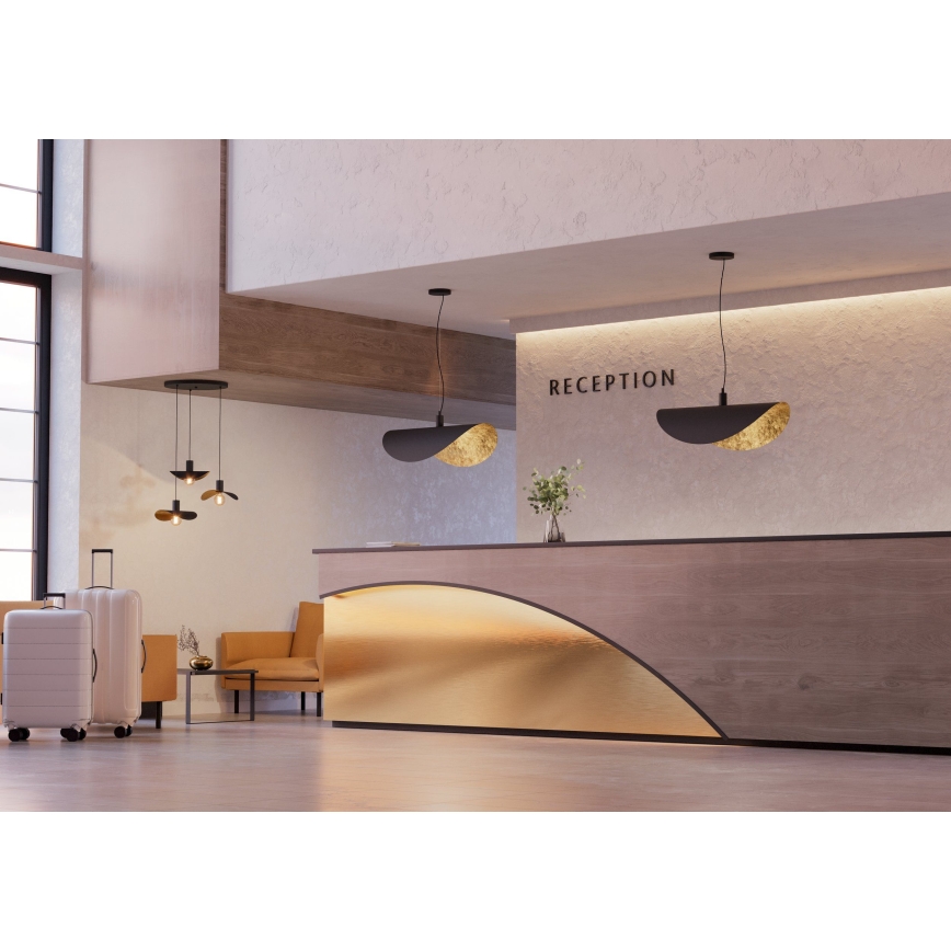 Eglo - Ljuskrona med textilsladd 1xE27/40W/230V 80 cm svart/guld