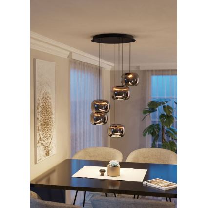 Eglo - dimbar LED-takpendel på vajer 5xLED/5,8W/230V svart/rökfärgad