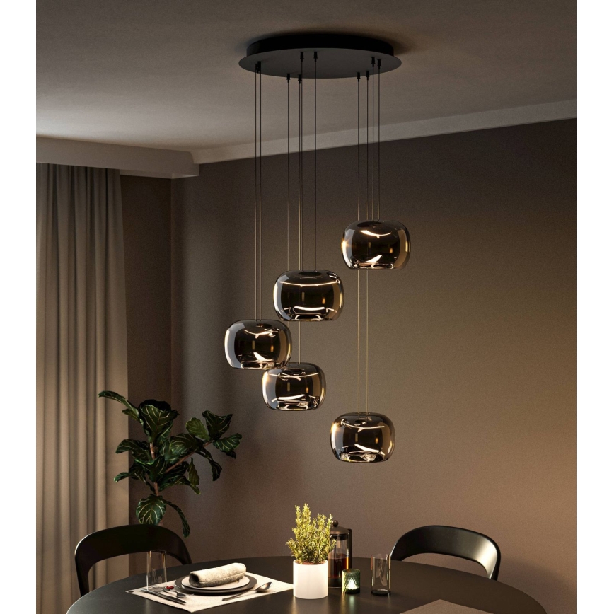 Eglo - dimbar LED-takpendel på vajer 5xLED/5,8W/230V svart/rökfärgad