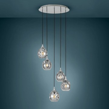 Eglo 39682 - Pendellampa med sladd BREGALLA 5xE27/40W/230V svart/rökfärgad