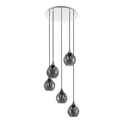 Eglo 39682 - Pendellampa med sladd BREGALLA 5xE27/40W/230V svart/rökfärgad